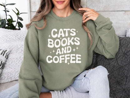 Cats Books And Coffee Sweatshirt V1
