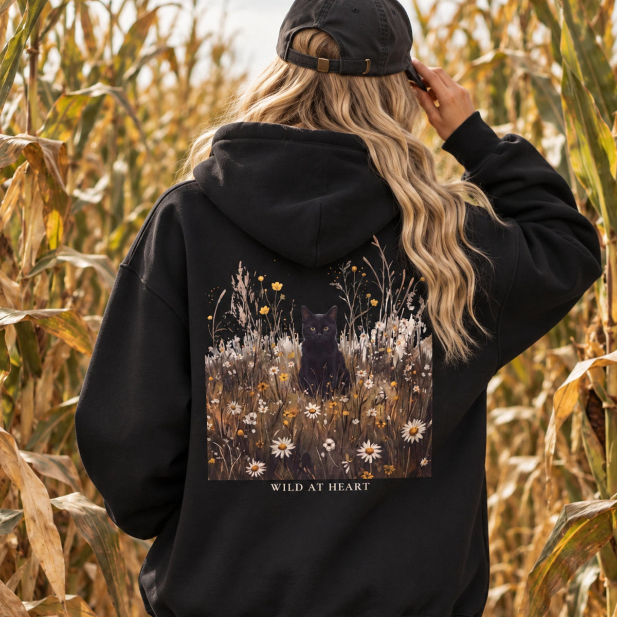 Black Cat Wildflower Hoodie