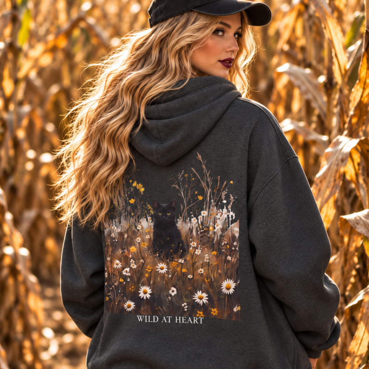 Black Cat Wildflower Hoodie