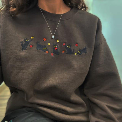 Black Cats Fall Leaves Sweater