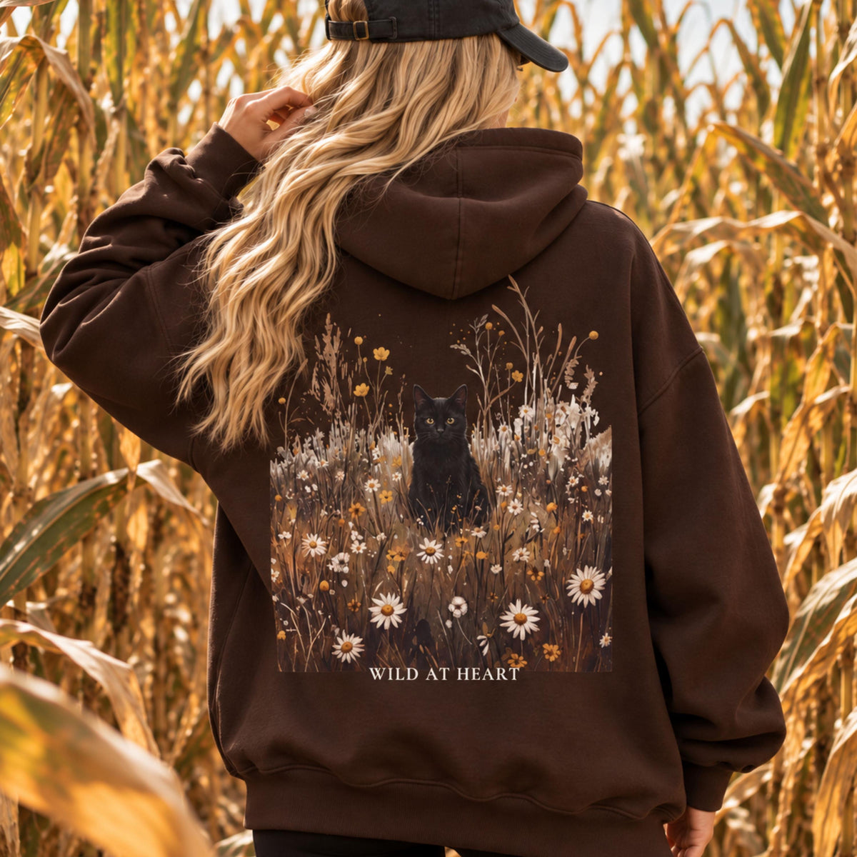 Black Cat Wildflower Hoodie