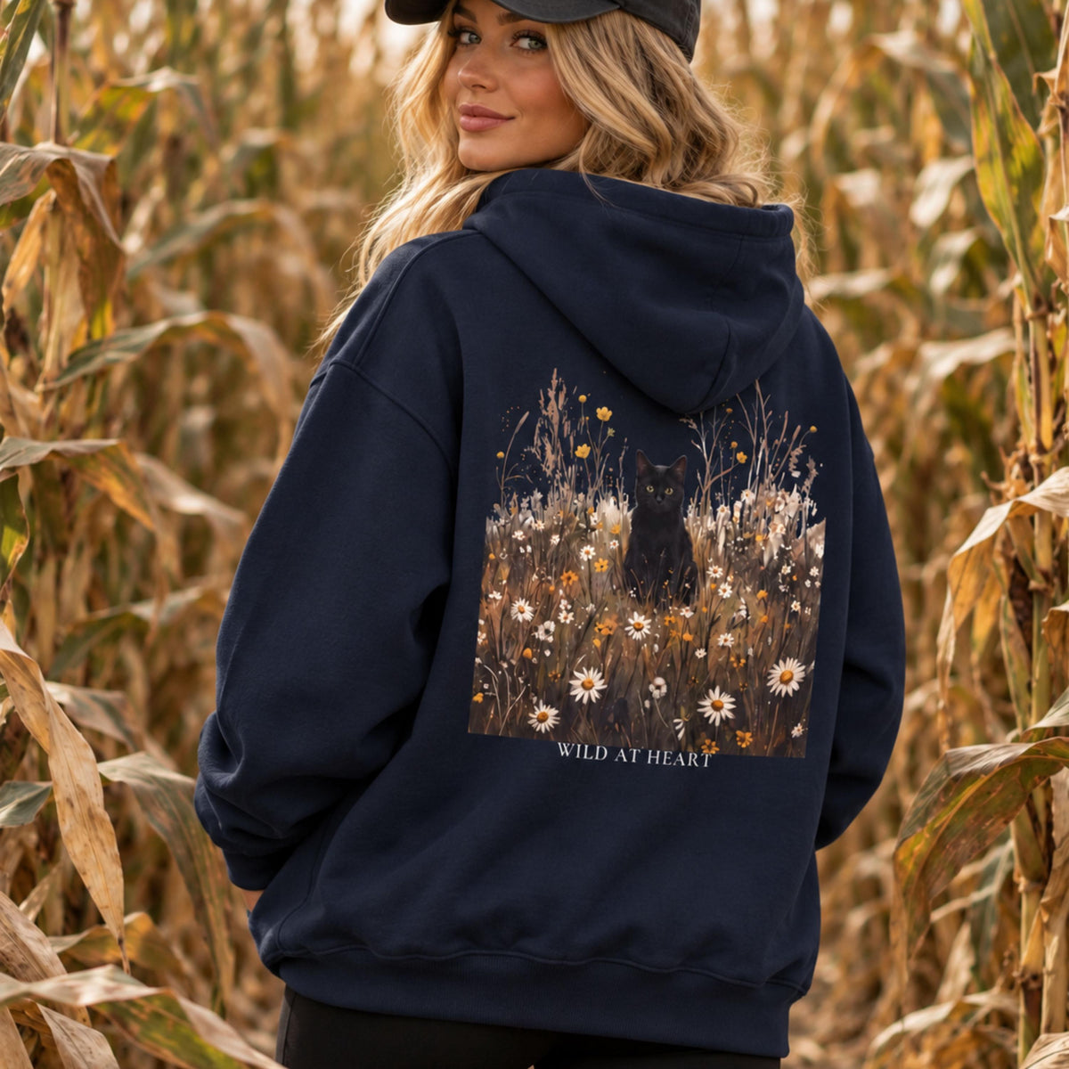 Black Cat Wildflower Hoodie
