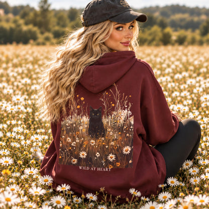 Black Cat Wildflower Hoodie
